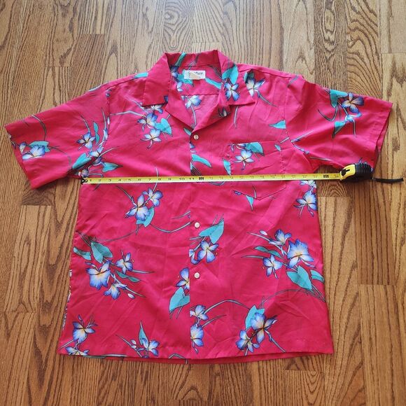 Vintage Keliis of Hawaii Hawaiian Red w Flowers Shirt Extra Large XL Made in USA - Picture 5 of 6